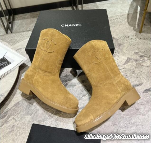 Cheapest Chanel Suede Heel Ankle Boots 3cm with Side CC Yellow 722010