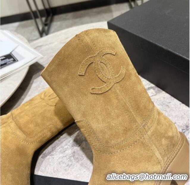 Cheapest Chanel Suede Heel Ankle Boots 3cm with Side CC Yellow 722010