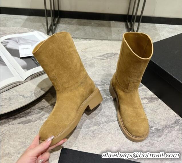 Cheapest Chanel Suede Heel Ankle Boots 3cm with Side CC Yellow 722010