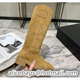 Purchase Chanel Suede Heel Mid Boots 3cm with Side CC Yellow 722013