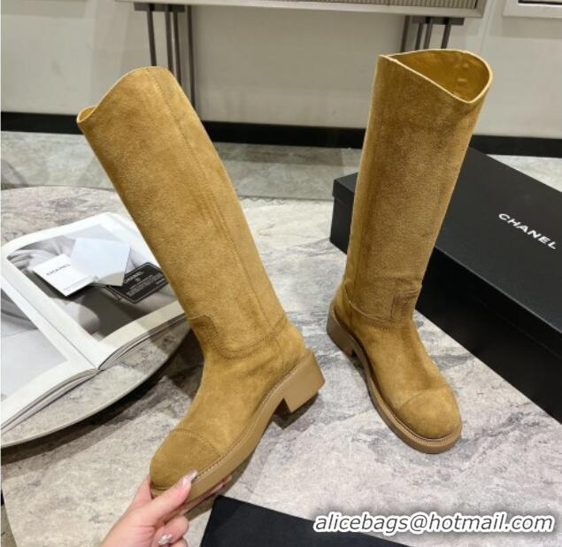 Purchase Chanel Suede Heel Mid Boots 3cm with Side CC Yellow 722013