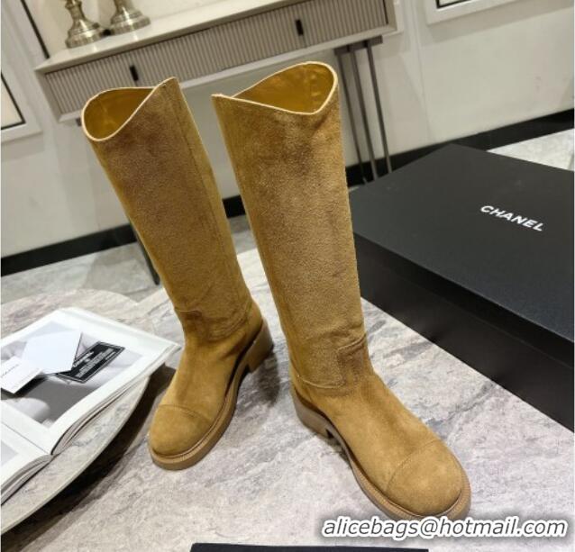 Purchase Chanel Suede Heel Mid Boots 3cm with Side CC Yellow 722013