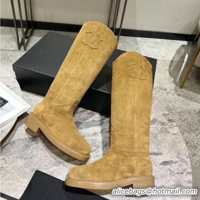 Purchase Chanel Suede Heel Mid Boots 3cm with Side CC Yellow 722013