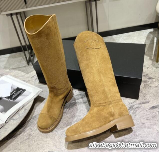 Purchase Chanel Suede Heel Mid Boots 3cm with Side CC Yellow 722013