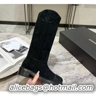 Shop Cheap Chanel Suede Heel Mid Boots 3cm with Side CC Black 722014