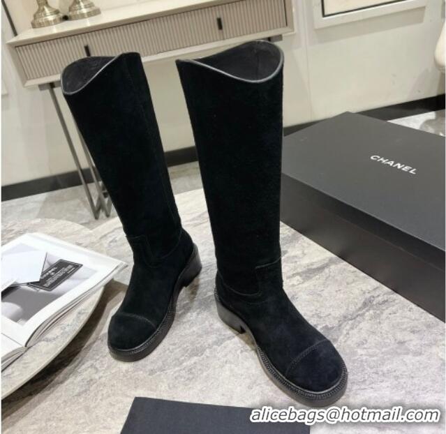 Shop Cheap Chanel Suede Heel Mid Boots 3cm with Side CC Black 722014