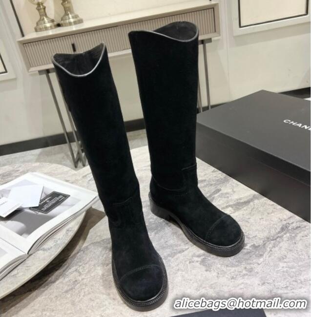 Shop Cheap Chanel Suede Heel Mid Boots 3cm with Side CC Black 722014