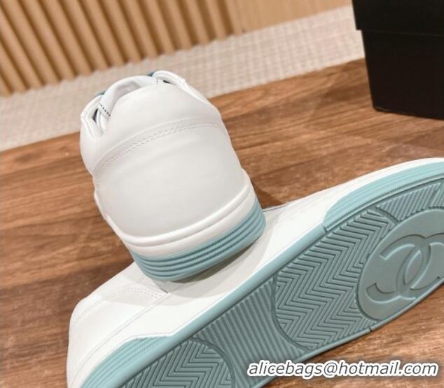 Luxury Discount Chanel White Calfskin Sneakers with Side CC Blue 722017