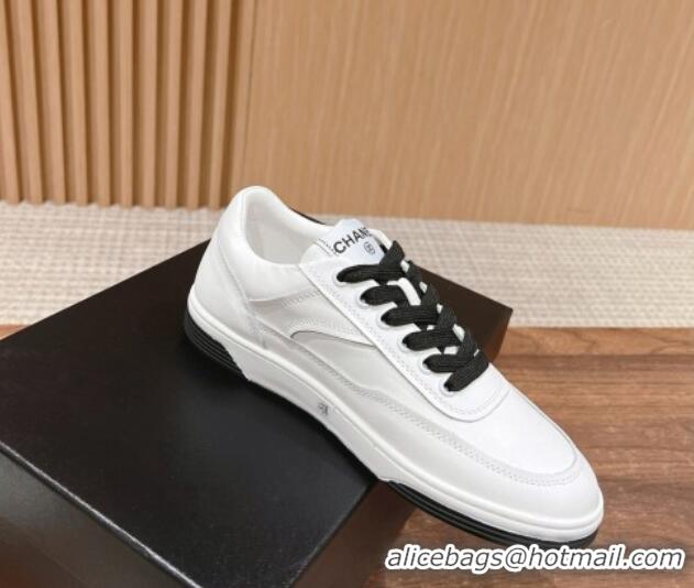 Luxury Chanel White Calfskin Sneakers with Side CC Black 722018