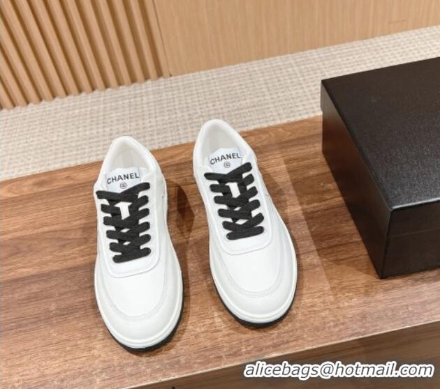 Luxury Chanel White Calfskin Sneakers with Side CC Black 722018