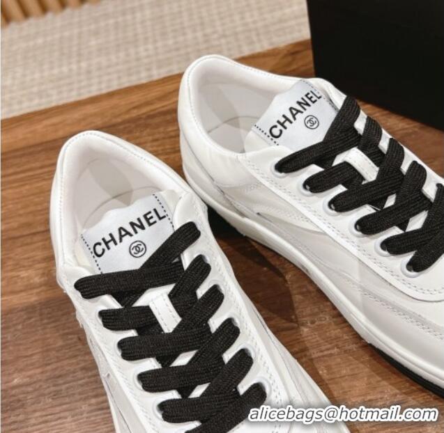 Luxury Chanel White Calfskin Sneakers with Side CC Black 722018