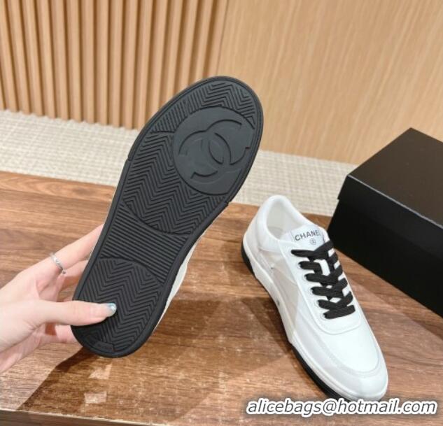 Luxury Chanel White Calfskin Sneakers with Side CC Black 722018