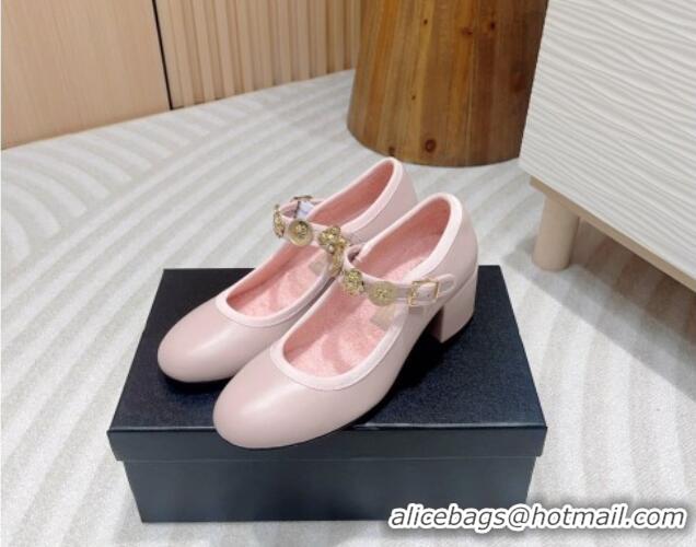 Luxurious Chanel Lambskin Mary Janes Pumps 5cm with Charm Light Pink 722023