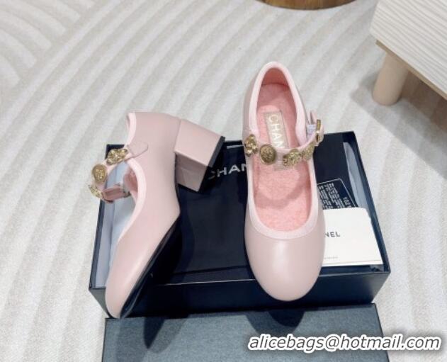 Luxurious Chanel Lambskin Mary Janes Pumps 5cm with Charm Light Pink 722023