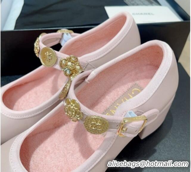 Luxurious Chanel Lambskin Mary Janes Pumps 5cm with Charm Light Pink 722023