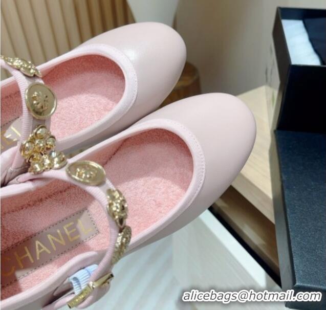 Luxurious Chanel Lambskin Mary Janes Pumps 5cm with Charm Light Pink 722023