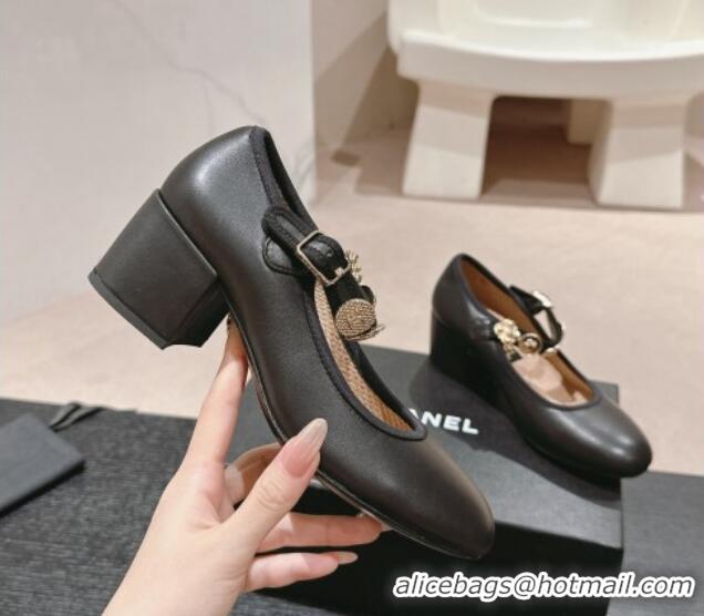 Top Design Chanel Lambskin Mary Janes Pumps 5cm with Charm Black 722024