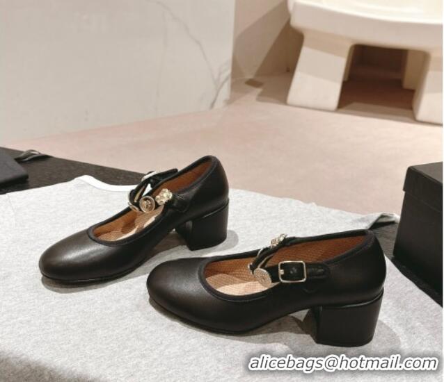 Top Design Chanel Lambskin Mary Janes Pumps 5cm with Charm Black 722024