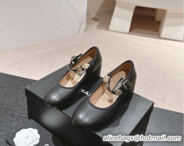 Top Design Chanel Lambskin Mary Janes Pumps 5cm with Charm Black 722024