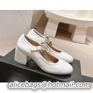 Pretty Style Chanel Lambskin Mary Janes Pumps 5cm with Charm White 722025