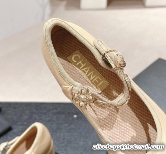 Top Grade Chanel Lambskin Mary Janes Pumps 5cm with Charm Beige 722026