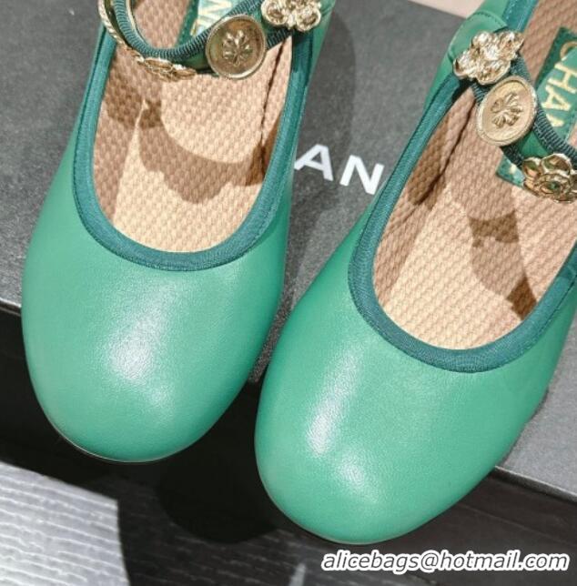 Charming Chanel Lambskin Mary Janes Pumps 5cm with Charm Green 722027