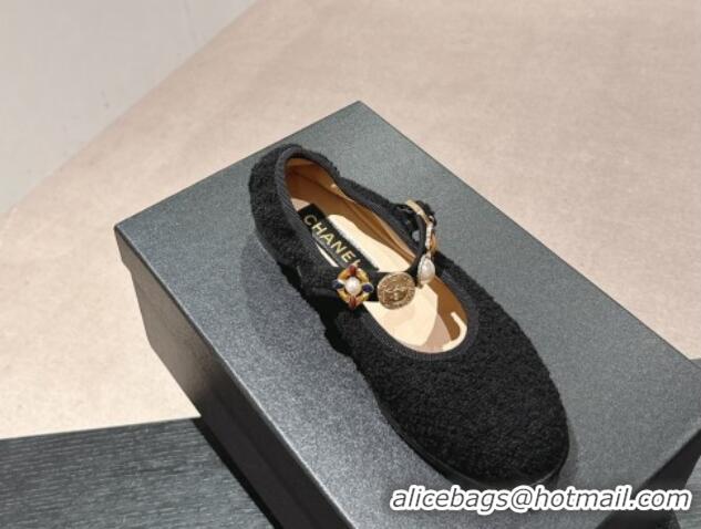 1:1 aaaaa Chanel Tweed Ballet Flat with Charm Black 722028