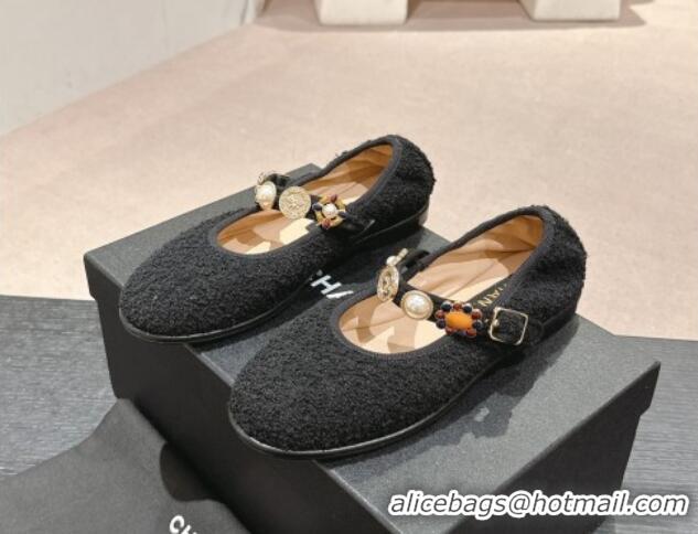 1:1 aaaaa Chanel Tweed Ballet Flat with Charm Black 722028