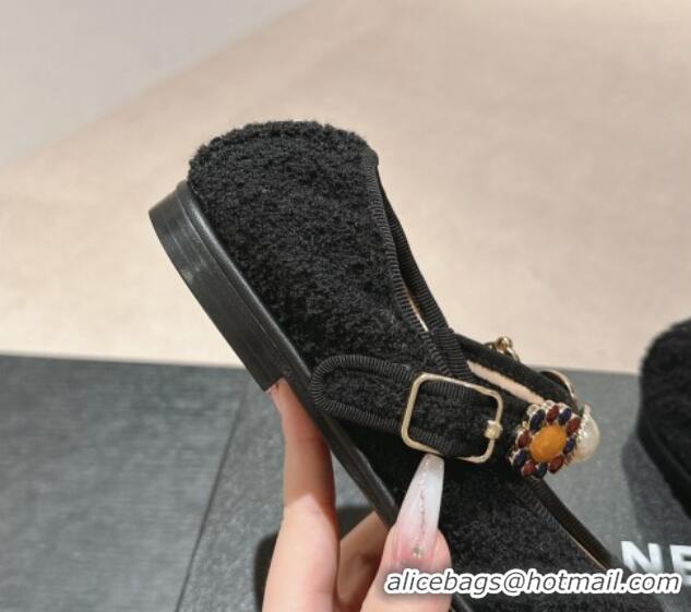 1:1 aaaaa Chanel Tweed Ballet Flat with Charm Black 722028