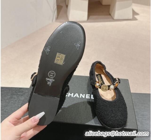 1:1 aaaaa Chanel Tweed Ballet Flat with Charm Black 722028