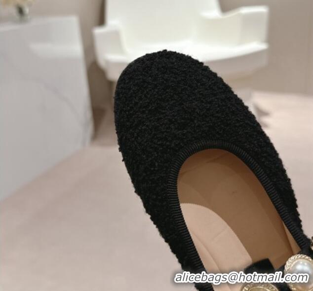 1:1 aaaaa Chanel Tweed Ballet Flat with Charm Black 722028