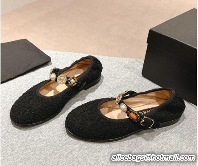 1:1 aaaaa Chanel Tweed Ballet Flat with Charm Black 722028