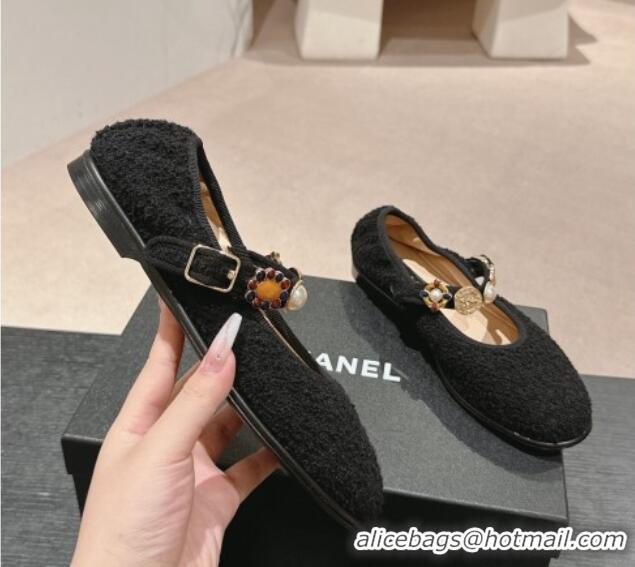 1:1 aaaaa Chanel Tweed Ballet Flat with Charm Black 722028