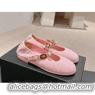 Good Looking Chanel Tweed Ballet Flat with Charm Light Pink 722029