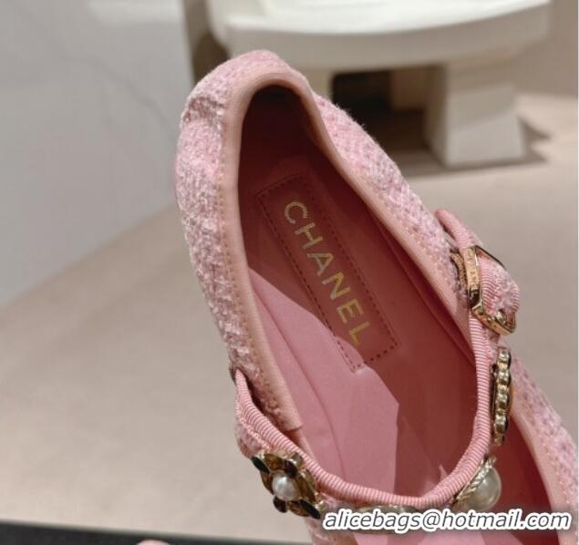 Good Looking Chanel Tweed Ballet Flat with Charm Light Pink 722029