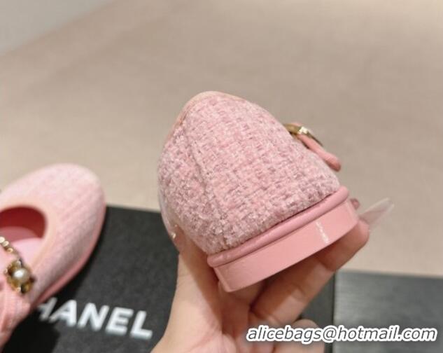 Good Looking Chanel Tweed Ballet Flat with Charm Light Pink 722029