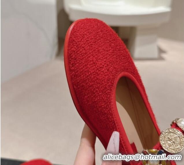 Best Product Chanel Tweed Ballet Flat with Charm Red 722030