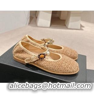 Good Product Chanel Tweed Ballet Flat with Charm Beige 722031