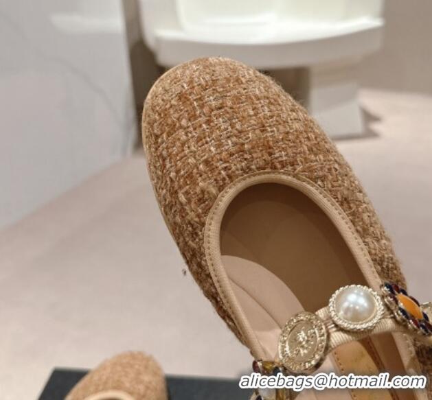 Good Product Chanel Tweed Ballet Flat with Charm Beige 722031