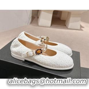 Best Price Chanel Tweed Ballet Flat with Charm White 722032