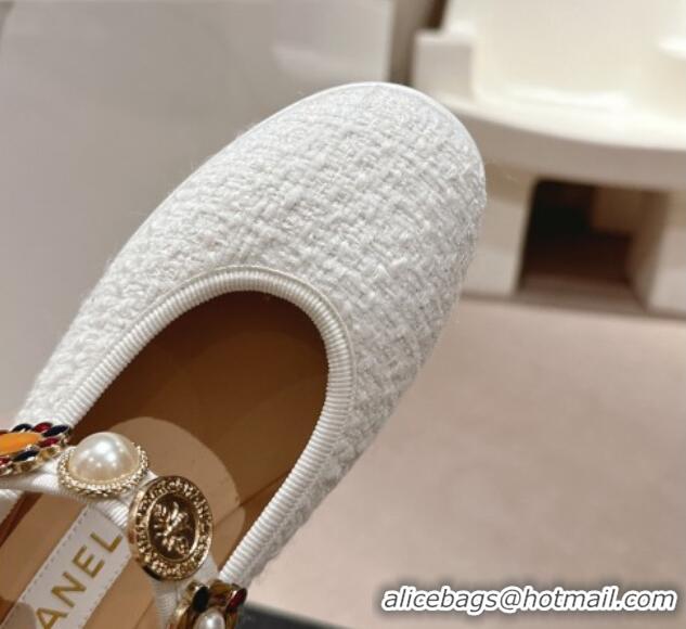 Best Price Chanel Tweed Ballet Flat with Charm White 722032