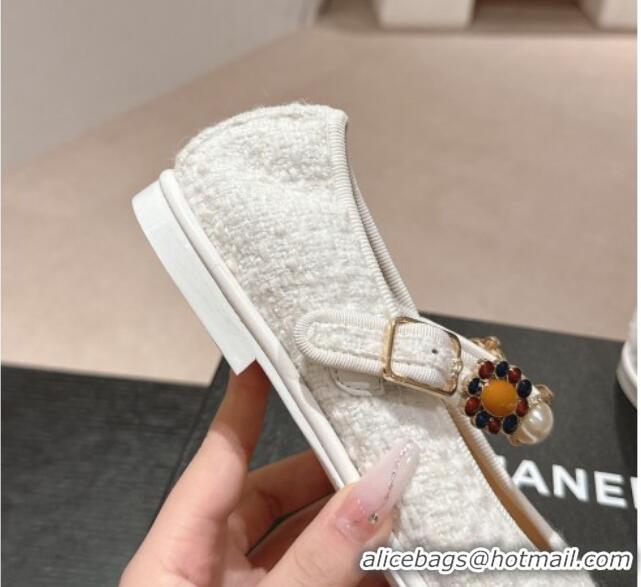 Best Price Chanel Tweed Ballet Flat with Charm White 722032