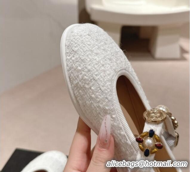 Best Price Chanel Tweed Ballet Flat with Charm White 722032