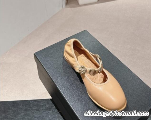 Low Price Chanel Lambskin Mary Janes Ballet Flat with Charm Beige 722034