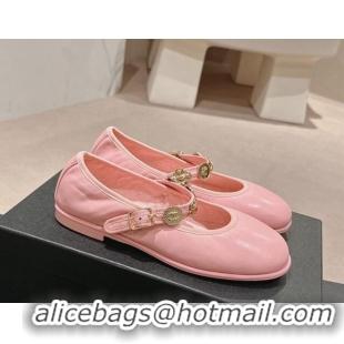 Best Grade Chanel Lambskin Mary Janes Ballet Flat with Charm Pink 722035