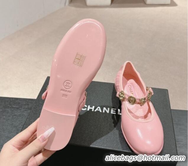 Best Grade Chanel Lambskin Mary Janes Ballet Flat with Charm Pink 722035