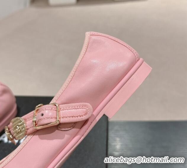 Best Grade Chanel Lambskin Mary Janes Ballet Flat with Charm Pink 722035