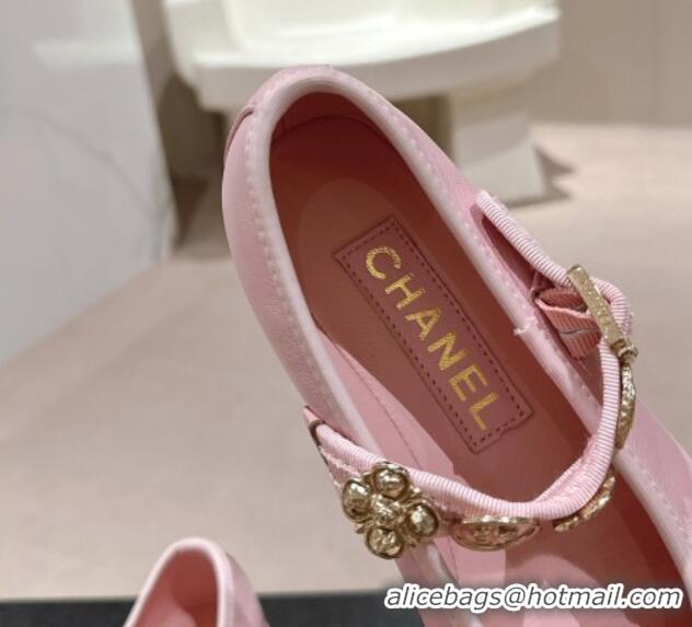 Purchase Chanel Lambskin Mary Janes Ballet Flat with Charm Light Pink 722036