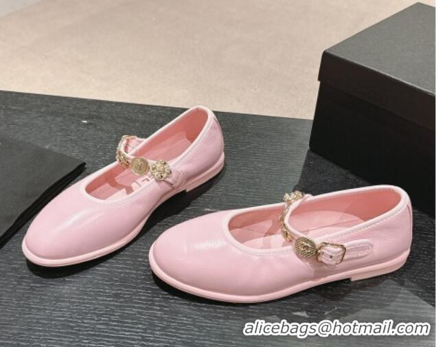 Purchase Chanel Lambskin Mary Janes Ballet Flat with Charm Light Pink 722036