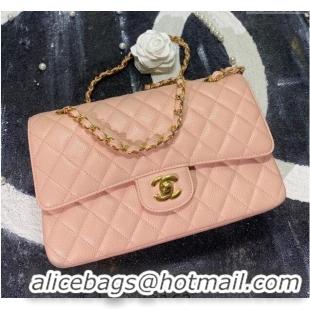 Top Quality Chanel Classic Grained Calfskin Medium Flap Bag A01112 Light Pink 2024